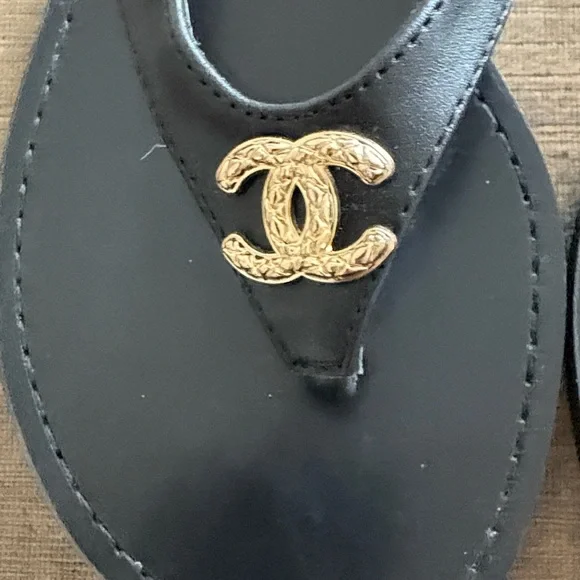 CC Black Sandals with Gold Accents - Picture 2 of 5